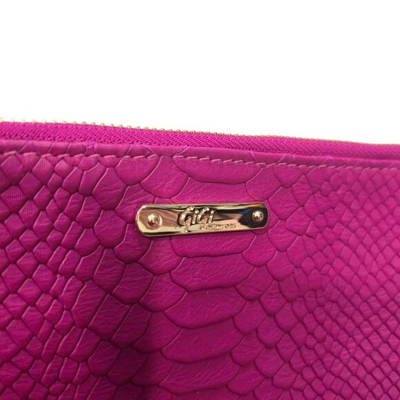 Gigi New York Uber Python Clutch Women's Pink Embossed Leather Tassel Purse - Picture 5 of 8